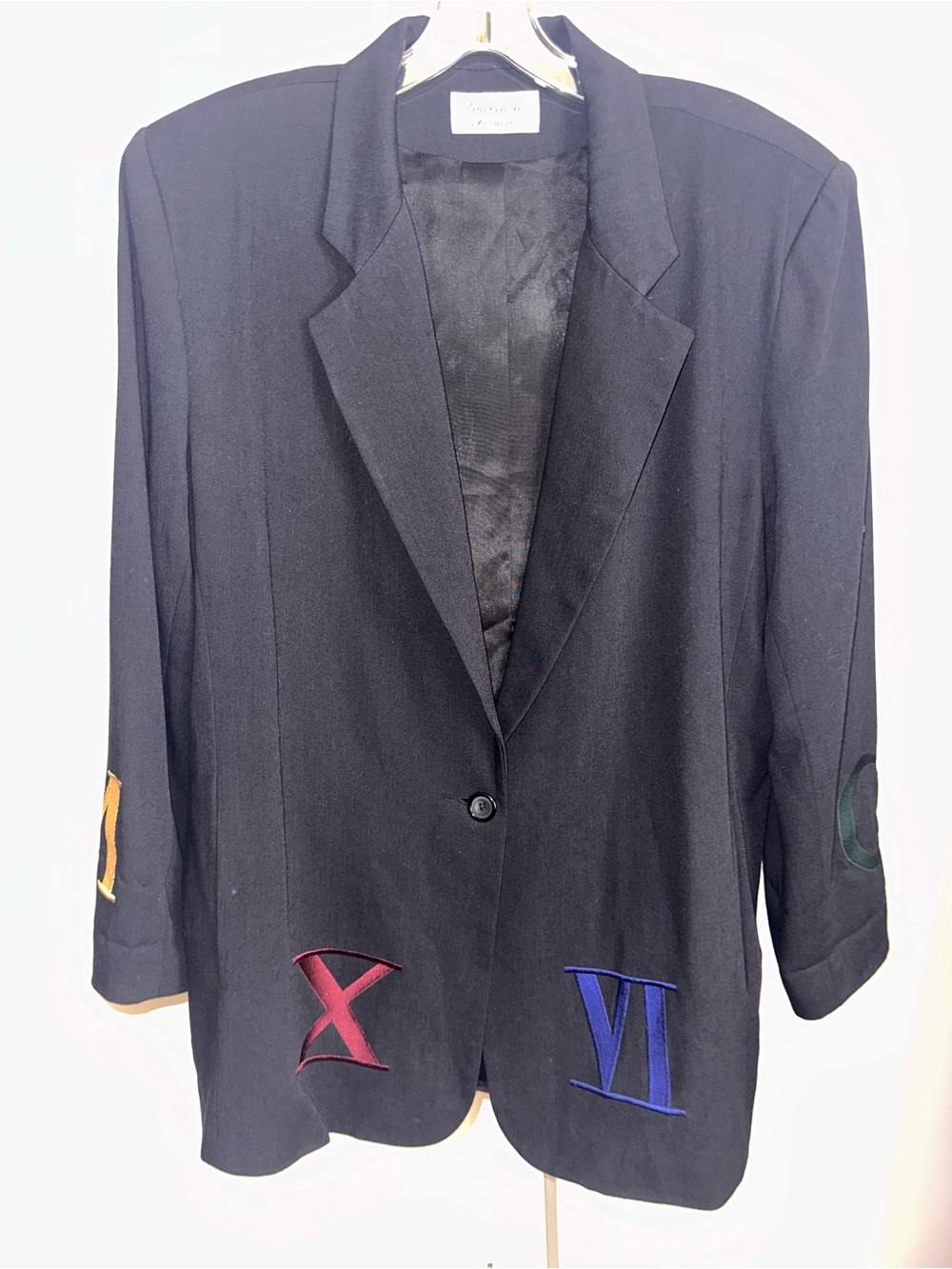 Y2K Blazer with Colorful Roman Numeral Embroidery
